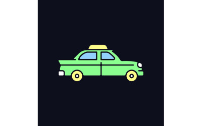 Retro taxi autó RGB színes ikon a sötét téma vektorokhoz