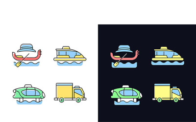 Conjunto de ícones de cores RGB com tema claro e escuro para serviço de táxi reservado