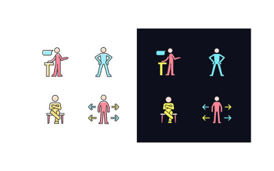Conjunto de iconos de color RGB de tema claro y oscuro de habilidades de comunicación