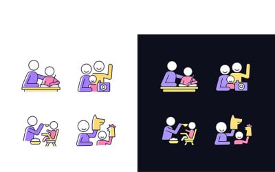 Effective Parenting Style Light And Dark Theme RGB Color Icons Set