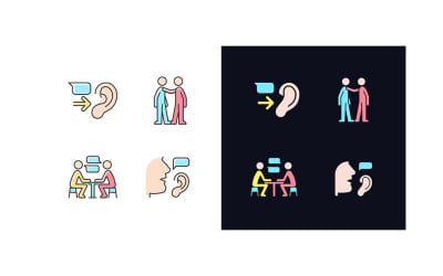 Los iconos de color RGB de tema claro y oscuro de comunicación verbal y no verbal establecen vectores
