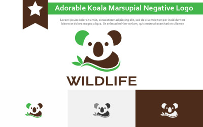 Adorable Koala Marsupial Animal Zoo Naturaleza Logotipo Negativo