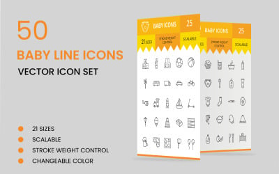 50 Baby Line Icon Set Template
