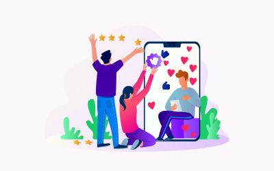 Recommend Feedback, Rating Stars, Good Reviews,  Social Media Free Illustration Concept