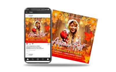 autumn party flyer or instagram media post and web banner