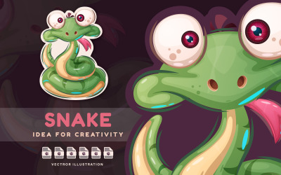 Cartoon Character Animal Crazy Snake - Sticker, Graphics Illustration