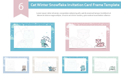 6 Cat Winter Snowflake Invitation Card Frame Background