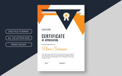 Certifikatlayout med orange accenter