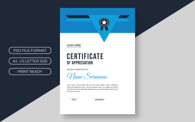Certifikatlayout med platta och blåa element