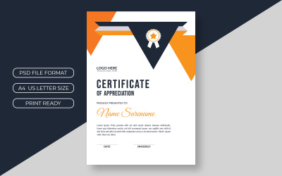 Diseño de certificado con detalles en naranja
