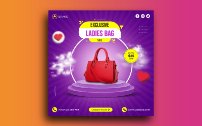 Modello di banner per post sui social media per la vendita di borse da donna