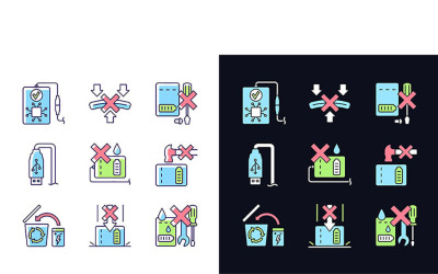Set di icone per etichette manuali a colori RGB con tema chiaro e scuro di Power Bank