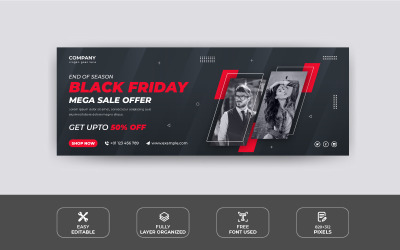 Modelo de design de capa promocional do Facebook da Mega Sale especial da Black Friday