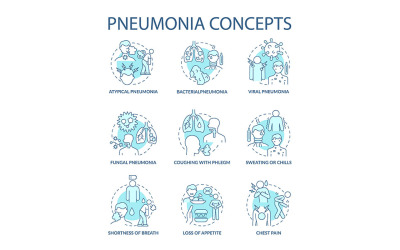 Ensemble d&amp;#39;icônes de pneumonie bleu Concept