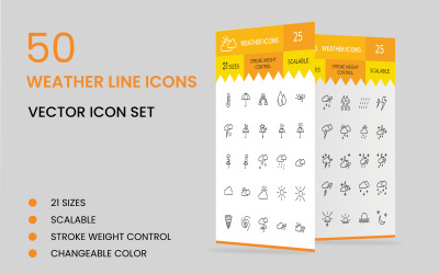 50 Weather Line Icon Set Template