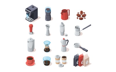 Professionelle Barista Kaffee Ausrüstung isometrische Set 201160713 Vektor Illustration Konzept