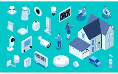 Isometrisches Smart Home Set 201203205 Vektor-Illustration-Konzept