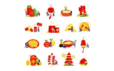 Çin Yeni Yılı Düz Simgeler 201240201 Vektör Çizim Kavramı
