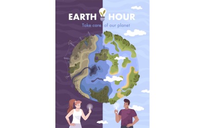 Illustrazione di vettore piatto 201250730 di Earth Hour Day Card Concept