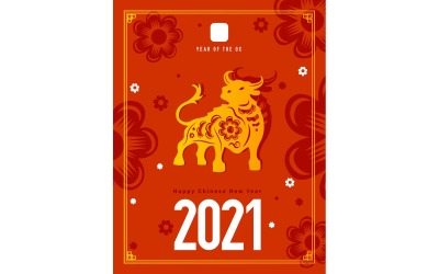 Chiński Bull Cow 2021 znak zodiaku plakat-01 201151823 wektor ilustracja koncepcja