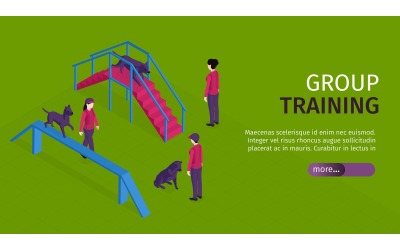 Isometrische Dog Training Horizontale Banner 201150405 Vector Illustratie Concept