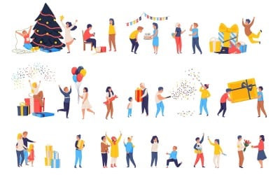 Feliz celebración personas iconos planos 191251501 concepto de ilustración vectorial