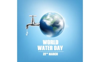 Water Day Earth Faucet Realistic 200121122 Conceito de ilustração vetorial