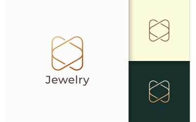 Luxury and  Simple Gold Jewel Logo in Line Shape