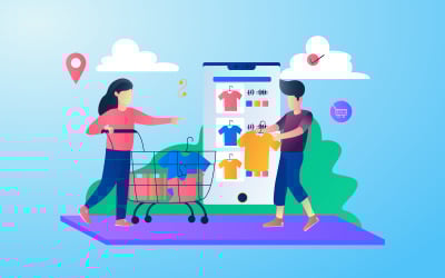 网上买衣服免费插画概念向量