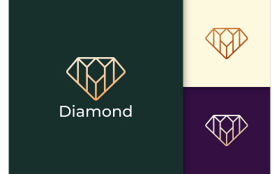 Logotipo de joia de luxo e moderno em formato de linha de diamante