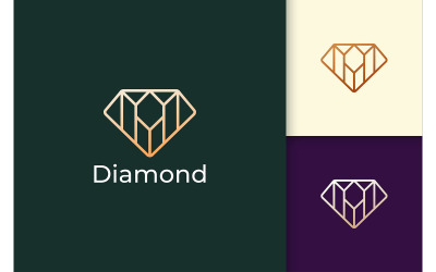 Logotipo de joya de lujo y moderno en forma de línea de diamante