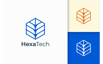 Technologie-logo in blauwe kleur met eenvoudige en moderne vorm