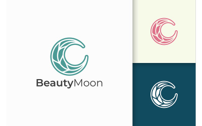 Combinação de logotipo de cuidados de beleza feminina de lua e formato de folha
