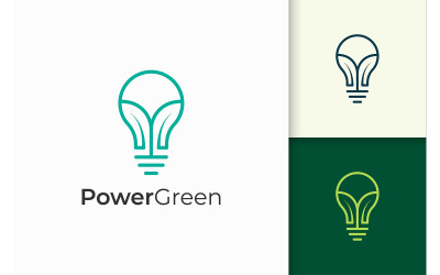 Lâmpada moderna e logotipo em folha representam a natureza