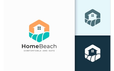 Logotipo de casa ou resort moderno em frente ao mar para imóveis