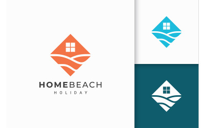 Logotipo de hotel de praia ou resort em formato plano abstrato