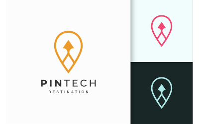 Logotipo de pin o puntero en forma moderna para Tech Company