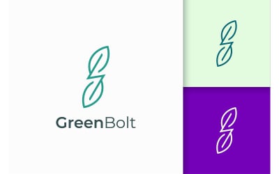 Plant and Lightning Logo in Modern Shape