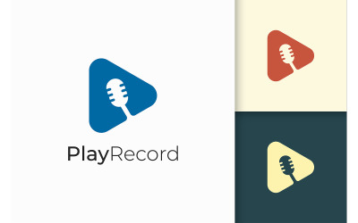 Eenvoudig microfoonlogo met speelvorm voor podcast of studio