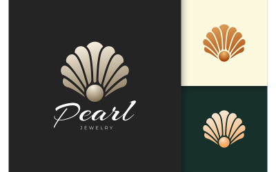Logo astratto di perle o gioielli in lusso e a forma di conchiglia