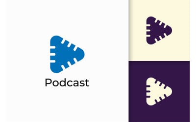 Simple Mic Logo with Play Shape for Radio or Record