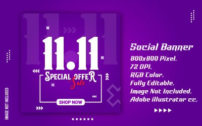 11-11 Banner vettoriale per lo shopping sui social media