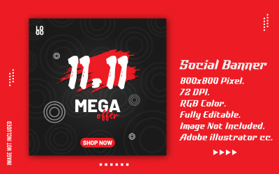 Reklamy w mediach społecznościowych Promocyjny baner 11-11 Vector
