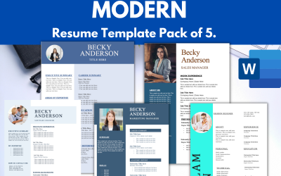 Pacote de 5 currículo moderno / modelo de currículo - formato de currículo em Microsoft Word