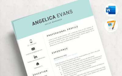 ANGELICA - Sales Resume for MS Word and Mac Pages and matching cover letter &amp;amp; references