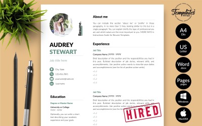 Audrey Stewart — nowoczesny szablon CV z listem motywacyjnym do stron Microsoft Word i iWork