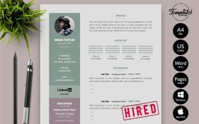 Brian Taylor - Modern CV Resume Template with Cover Letter for Microsoft Word &amp;amp; iWork Pages