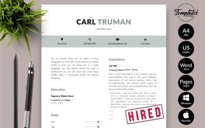 Carl Truman - Plantilla de currículum vitae moderno con carta de presentación para páginas de Microsoft Word e iWork
