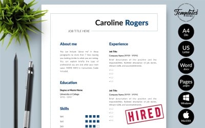 Caroline Rogers - Modern CV Resume Template with Cover Letter for Microsoft Word &amp;amp; iWork Pages