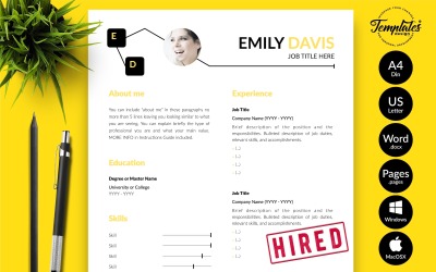 Emily Davis – Kreatív önéletrajz-sablon motivációs levéllel Microsoft Word és iWork oldalakhoz